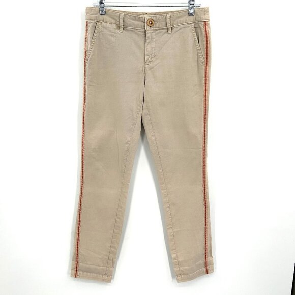 ANTHROPOLOGIE Chino Khaki Red Side Stripe Relaxed Fit Straight Leg Pants Size 27 - Picture 1 of 7